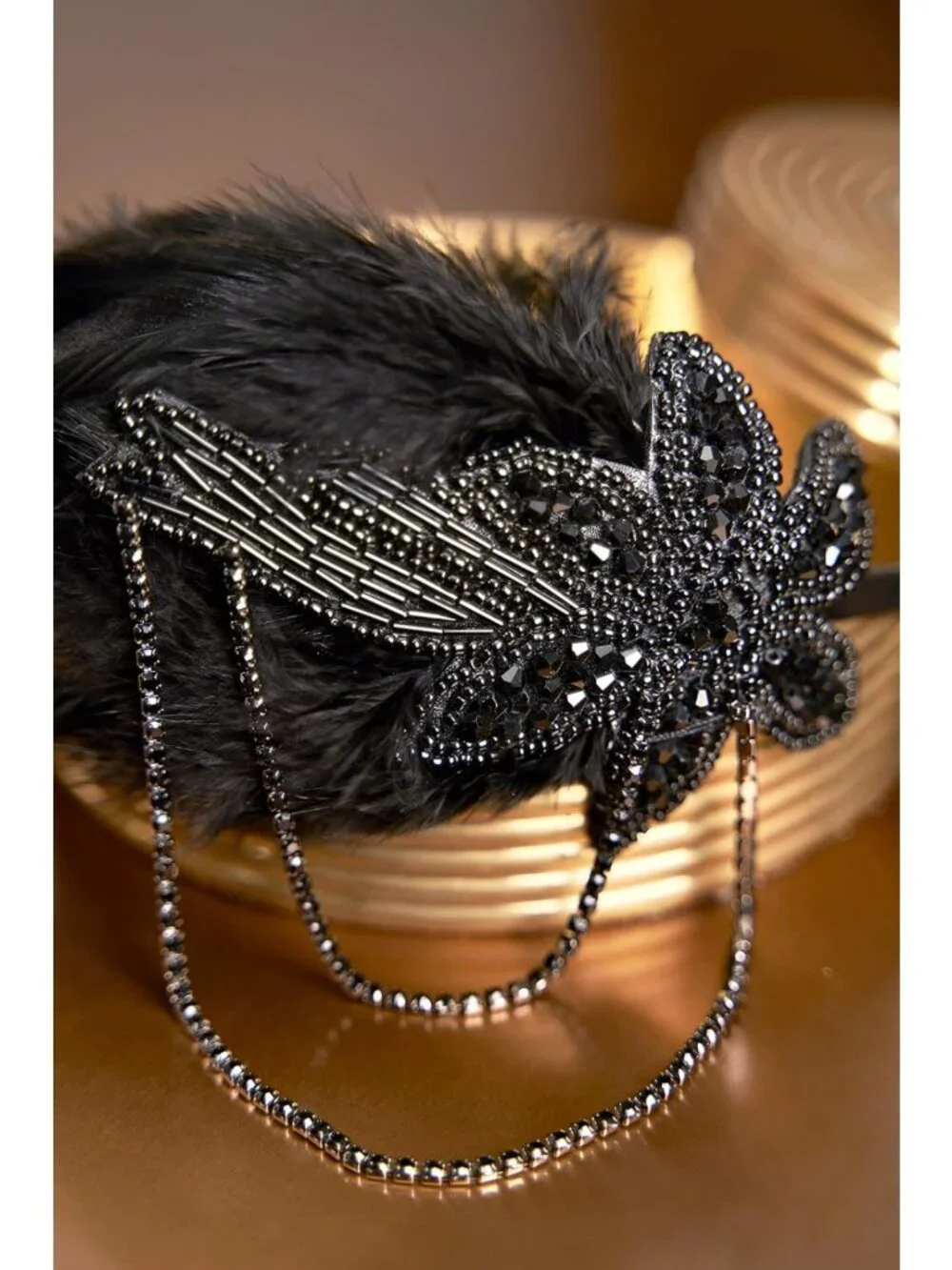 1920s Flapper Headband with Feather & Beads | Great Gatsby Hair Accessory